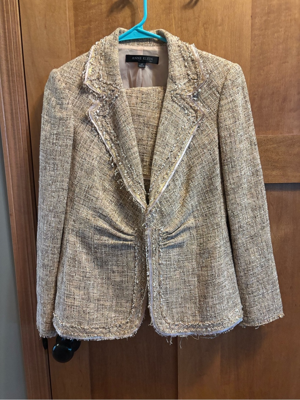 Vintage Anne Klein Gold-Tone Tweed Fringe Blazer